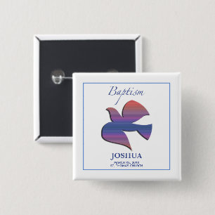 Badge Carré 5 Cm Colombe de baptême adulte personnalisable