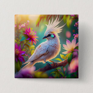 Badge Carré 5 Cm Colombe fantaisiste à plumage juvénile crêté