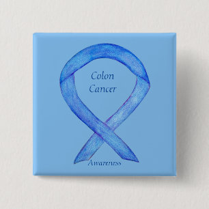 Badge Carré 5 Cm Colon Cancer Blue Awareness Ruban Custom Art Pin