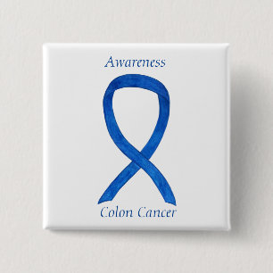 Badge Carré 5 Cm Colon Cancer Blue Awareness Ruban Custom Art Pin