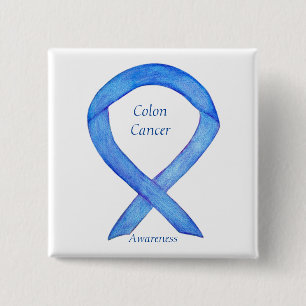 Badge Carré 5 Cm Colon Cancer Blue Sensibilisation Ruban Art Pin