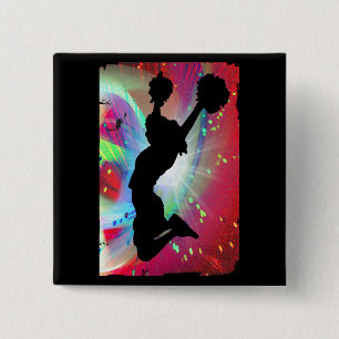 Badge Carré 5 Cm Colorburst circulaire avec le pom-pom girl