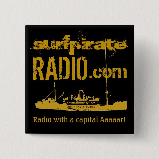 Badge Carré 5 Cm COM de point de surfpirateRADIO se boutonnent (Devant)