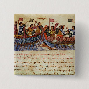 Badge Carré 5 Cm Combat naval entre deux bateaux