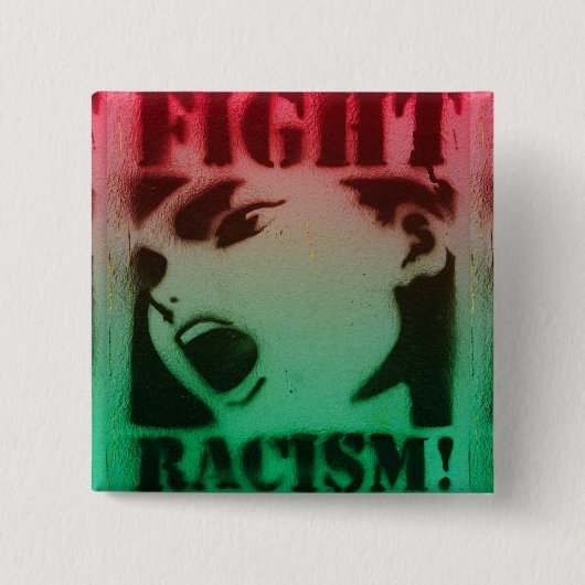 Badge Carré 5 Cm Combattre le racisme en rouge noir et vert (Devant)