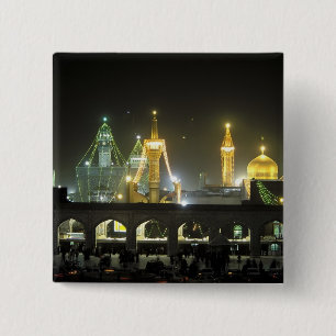 Badge Carré 5 Cm Complexe du sanctuaire de l'Imam Reza la nuit, Mac