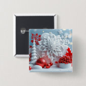 Badge Carré 5 Cm Composition Fleur d'Hiver (Devant & derrière)