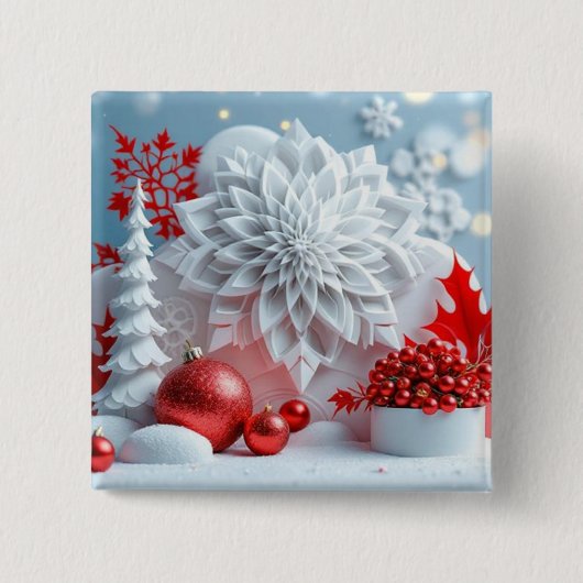 Badge Carré 5 Cm Composition Fleur d'Hiver (Devant)