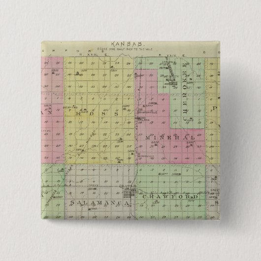 Badge Carré 5 Cm Comté de Cherokee, Kansas (Devant)