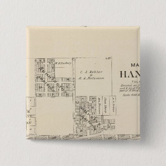 Badge Carré 5 Cm Comté de Hanford, Tulare (Devant)