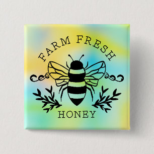 Badge Carré 5 Cm Conception Botanique Vintage d'Abeille à Miel Frai