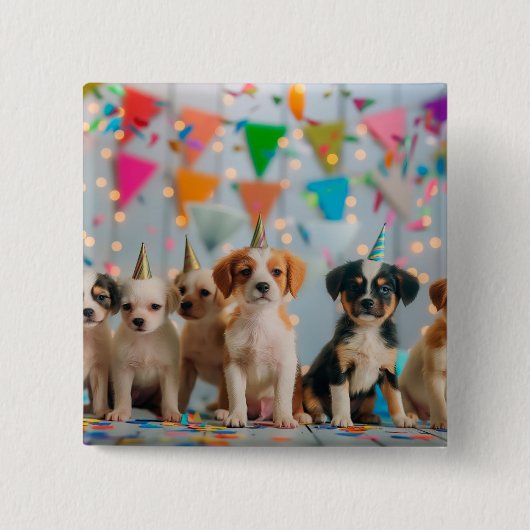 Badge Carré 5 Cm Conception de célébration d'anniversaire de chiots (Devant)