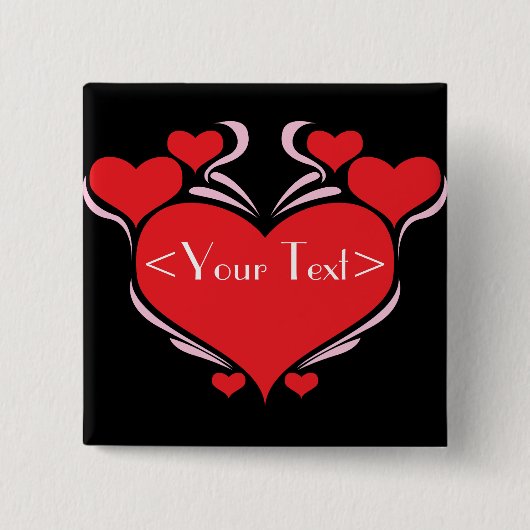 Badge Carré 5 Cm Conception de coeur personnalisable,<Your Text> (Devant)