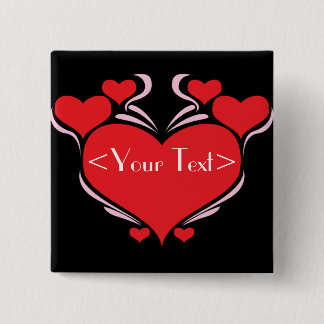 Badge Carré 5 Cm Conception de cœurs personnalisables, <Your Text>