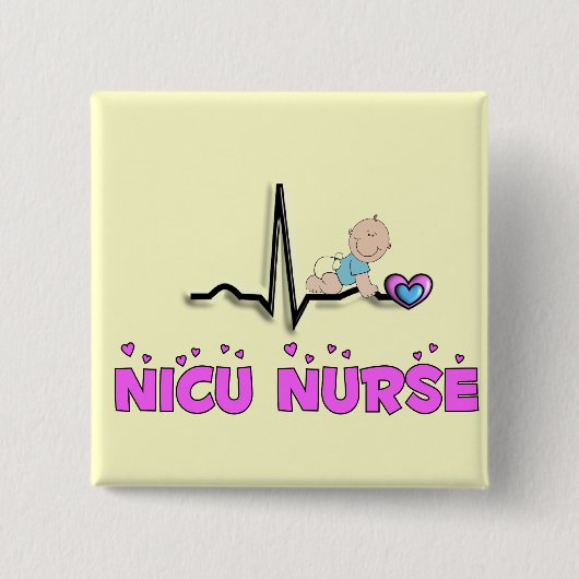 Badge Carré 5 Cm Conception de l'infirmière QRS de NICU (Devant)