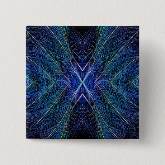 Badge Carré 5 Cm Conception de plume fractale bleue (Devant)