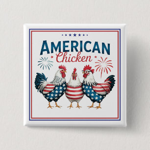 Badge Carré 5 Cm Conception de poulet américain patriotique du 4 ju