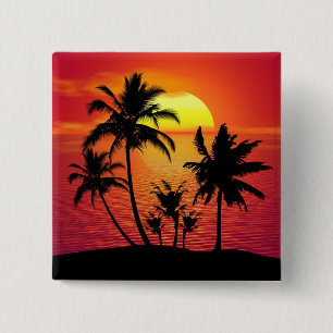 Badge Carré 5 Cm Conception de silhouette de palmiers au coucher du