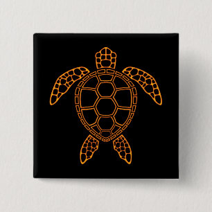 Badge Carré 5 Cm Conception de Tortue Marine en Lave Néon