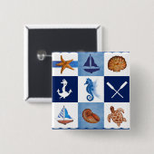 Badge Carré 5 Cm Conception océanique marine (Devant & derrière)