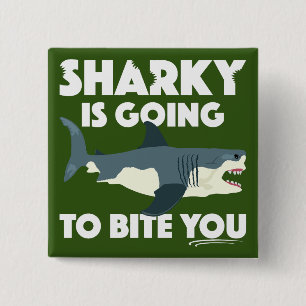 Badge Carré 5 Cm Conception Sharky Va Vous Mordre - Bouton Carré