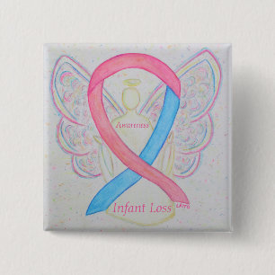 Badge Carré 5 Cm Connaissance de la perte de bébé Ruban Angel Peint