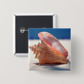 Badge Carré 5 Cm Conque Shell sur la plage 2 (Devant & derrière)