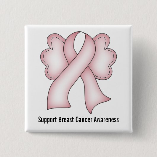 Badge Carré 5 Cm Conscience de cancer du sein (rose-clair avec des (Devant)