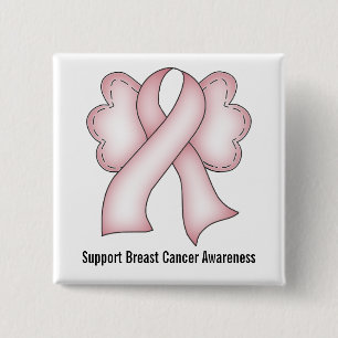 Badge Carré 5 Cm Conscience de cancer du sein (rose-clair avec des