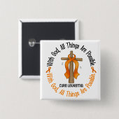 Badge Carré 5 Cm Conscience de leucémie AVEC la CROIX d'un DIEU (Devant & derrière)