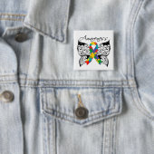 Badge Carré 5 Cm Conscience de papillon de tatouage - autisme (En situation)