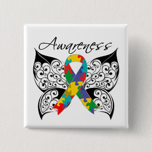 Badge Carré 5 Cm Conscience de papillon de tatouage - autisme