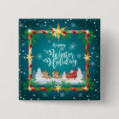 Badge Carré 5 Cm Conte fée d'hiver de Noël Imaginaire Terre neigeus (Devant)