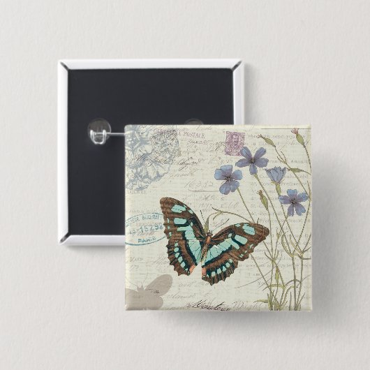 Badge Carré 5 Cm Contes de Papillon (Devant & derrière)