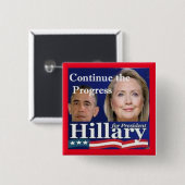 Badge Carré 5 Cm "Continuez le progrès d'Obama" élisent Hillary (Devant & derrière)