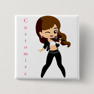 Badge Carré 5 Cm Cool fille chante Karaoke Thunder_Cove