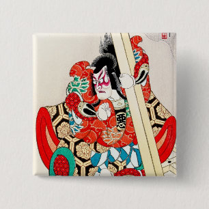 Badge Carré 5 Cm Cool japonais kabuki warrier acteur samouraï man 