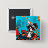 Badge Carré 5 Cm Cool oriental japonais ancien guerrier samouraï Jo (Devant & derrière)