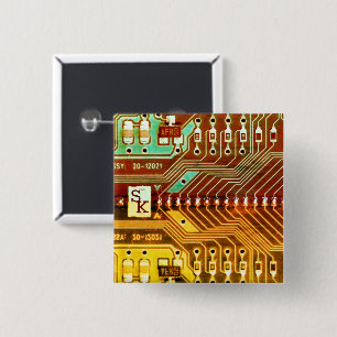 Badge Carré 5 Cm Cool Turquoise Jaune Unique Retro Steampunk Monogr