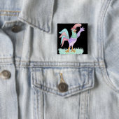 Badge Carré 5 Cm Coq Chantant (En situation)