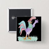 Badge Carré 5 Cm Coq Chantant (Devant & derrière)