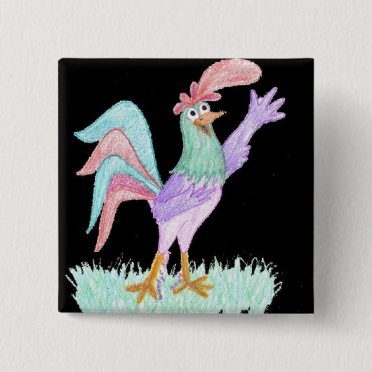 Badge Carré 5 Cm Coq Chantant (Devant)