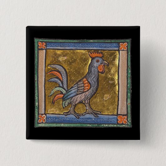 Badge Carré 5 Cm Coq de bestiaire médiéval c. 1270 (Devant)