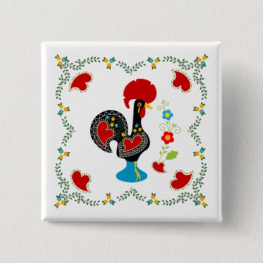 Badge Carré 5 Cm Coq traditionnel du Portugal en noir (Devant)
