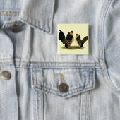 Badge Carré 5 Cm Coqs nains belges de d'Anvers :  Cailles (En situation)