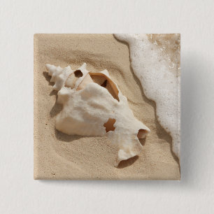 Badge Carré 5 Cm Coquillage sur l'île des Caraïbes de Turc grand 