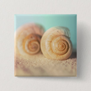 Badge Carré 5 Cm Coquilles de Nautilus sur la plage