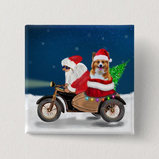 Badge Carré 5 Cm Corgi Chien Noël Père Noël (Devant)