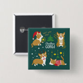 Badge Carré 5 Cm Corgi de Noël | ouaf ouaf Woof (Devant & derrière)