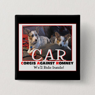 Badge Carré 5 Cm Corgis contre la goupille de Romney
